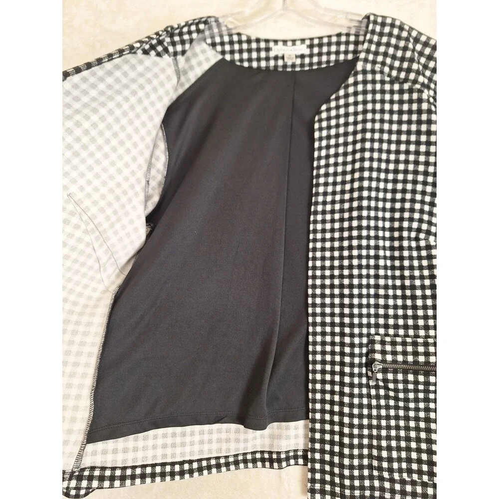 Ophelia Roe Women's 1X Open Front Blazer Jacket Black White Plaid Check Pockets